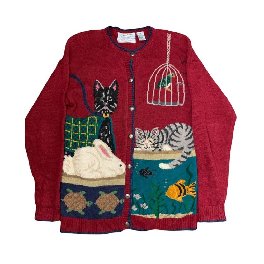 Vintage Unique Animals Hand Knit Cardigan